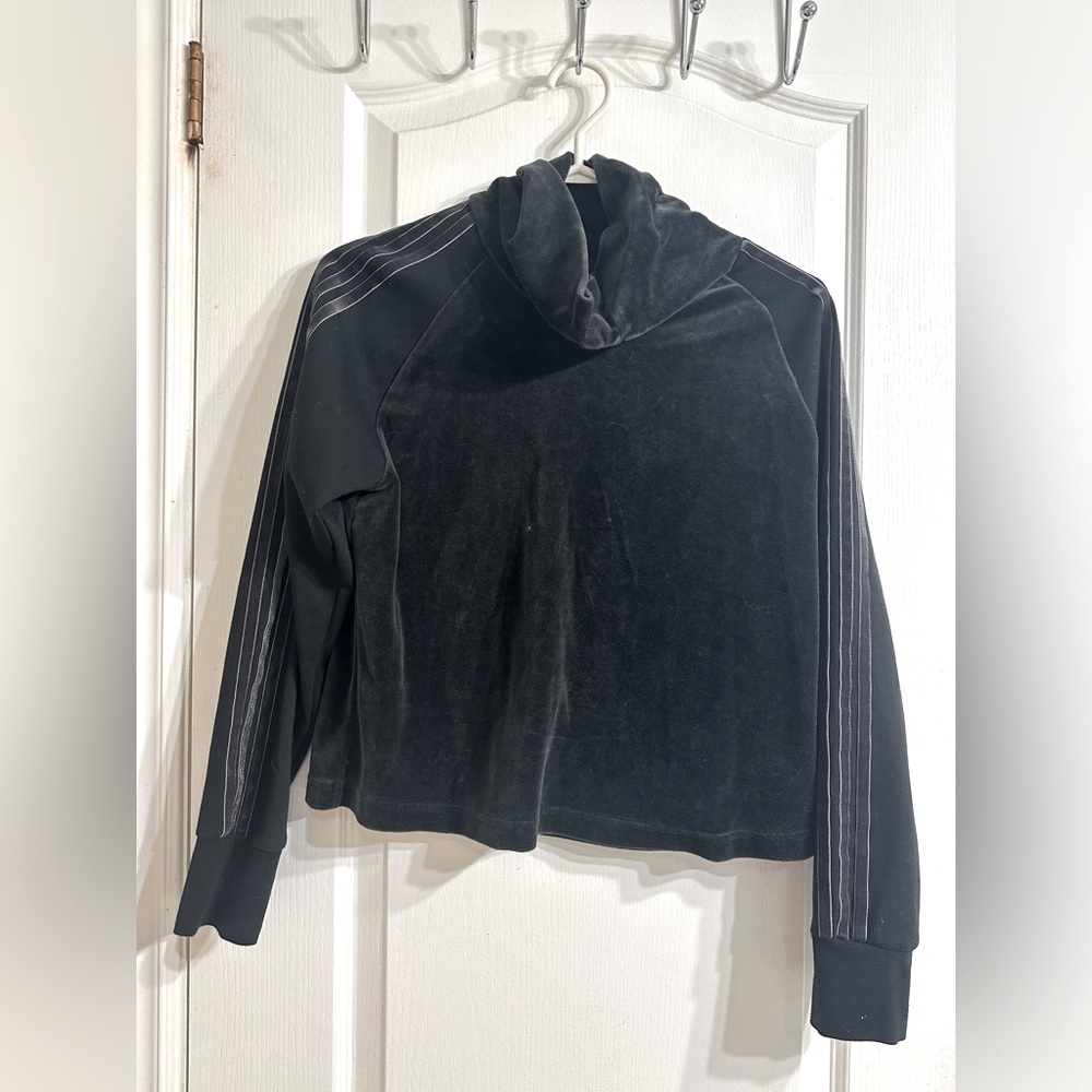 Black Velour cowlneck with Striped Sleeves